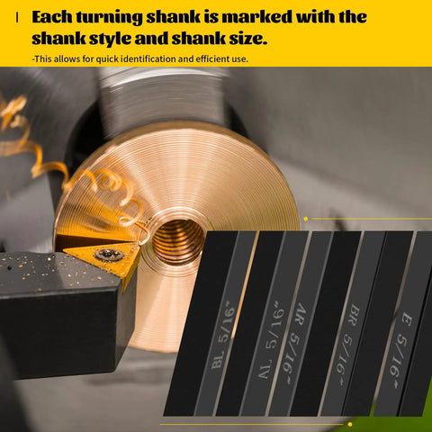 Indexable Carbide Lathe Tool Bits Set Five Sixteenth Inch Shank Tin Coated Inserts Pro Grade Five Piece Metal Cutting Tools Kit for Turning, Grooving