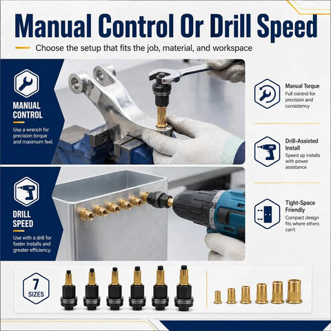 77 Piece Carbon Steel Rivet Nut Tool Set With M3 To M12 Mandrels And 70 Rivet Nuts Pro Grade Kit For Creating Strong Threaded Fasteners Quick Size Match For DIY Garage Projects And Auto Repairs manual or drill use