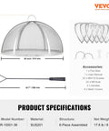 Product specifications showing 36-Inch Fire Pit Spark Screen Lid Round Stainless Steel Fire Ring Cover For Outdoor Pits with accessories.