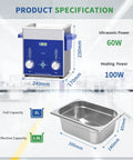 Next Level Dual Frequency Ultrasonic Cleaner With 2 Liter Tank For Jewelry Glasses Watches And Coins Featuring 60 Watt Heating Timer specifications
