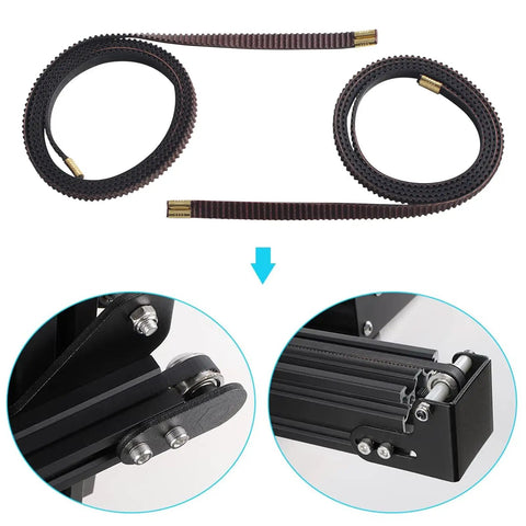 Neptune4 Max X Y Belt Upgrade Kit For 3D Printers Non Slip 2GT Timing Belts X Axis 1132mm Y Axis 1122mm 6mm Wide With Copper Buckle Synchronous Drive Easy Install Replacement Set, shown installed on printer axis