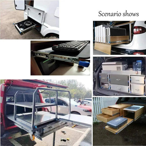 Heavy Duty Full Extension Ball Bearing Drawer Slides With Lock 52 Inch Steel Cabinet Runners Pair in various applications for storage.