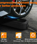Grip And Go Portable Level 2 Ev Charger 40 Amp 23 Ft Cord Nema 14-50p Home Ev Charging Station Sae J1772 under car tire.