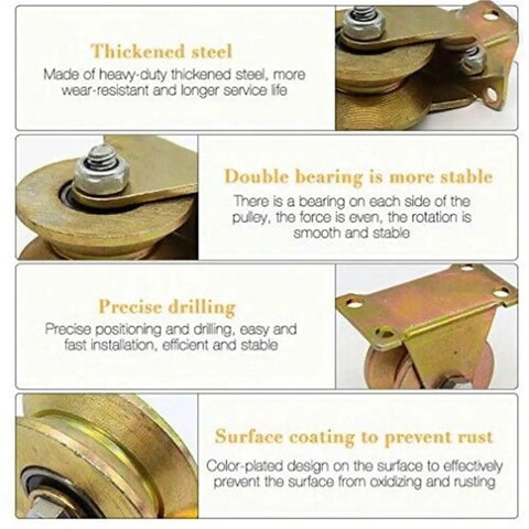 Close-up of Premium V Groove Gate Wheels and Sliding Door Pulley Casters, showcasing thickened steel and double bearing stability.