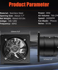 Specifications of Beefy 8 Inch Wall Mount Exhaust Fan With Speed Controller Delivers 700 CFM At Up To 2600 RPM
