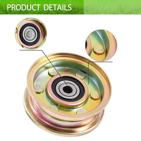 Front view of zinc-plated flat idler pulley with bearing for lawn mowers