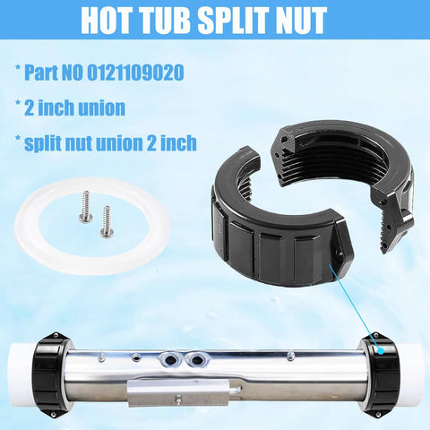 2-pack 2-inch spa hot tub heater split-nut unions with screws and gasket.