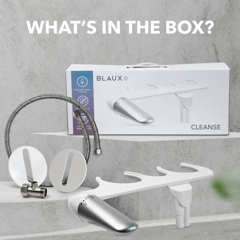 Non Electric Bidet Attachment For Toilet With Adjustable Water Pressure Front And Rear Cleaning Four Pressure Settings Easy Install ABS Plastic Toilet Washer Upgrade Your Bathroom Hygiene on packaging with parts displayed.