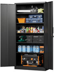 72 Inch Metal Garage Storage Cabinet With Locking Doors Tall Tool Organizer Steel Lockers 5 Adjustable Shelves For Home Office Warehouse Garage Heavy Duty Lockable Steel Cabinet In Black