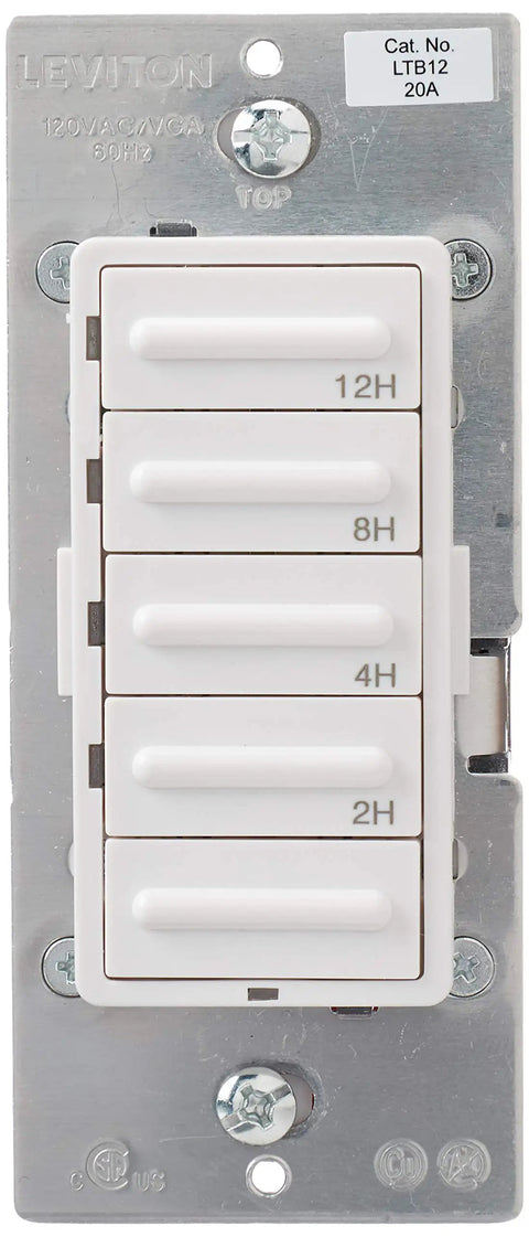 Front view of Decora 1800W Countdown Timer Switch for Lights Fans Heaters and More 20A Resistive Inductive 1HP Presets 2 4 8 12 Hours