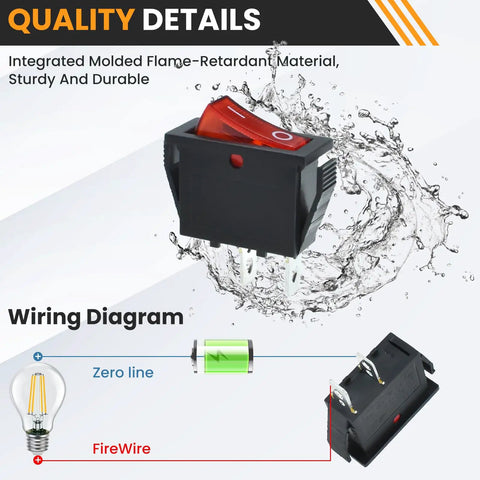 Two Pack Boat Shaped Rocker Switches With 2 Pins And 2 Positions On And Off 250V 15A Or 125V 20A Dope Marine Grade Toggle Switches For Boats RVs Trailers Electronics, black and red snap-in switch