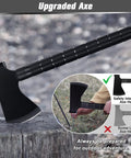Close-up of black axe head from Survival Off Road Tool Kit With 19 in 1 Folding Shovel Camping Axe Multitool Pickaxe And Carrying Bag.