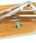 Heavy Duty Stainless Steel Triangle Shelf Brackets Pack Of Two Built Like A Tank with installation screws on wood.