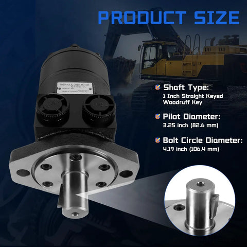 Beast Hydraulic Motor 103-1037 Replacement for Eaton Char-Lynn S Series With 11.4 Cu In Per Rev Displacement and 304 RPM High Torque Low Speed Orbital Powerhouse for Construction, Agriculture, and Mining, 1-inch keyed shaft