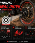 Heavy Duty 53 Tooth Aluminum Rear Chain Sprocket For X1 Spark M Dirt Bike shown mounted, illustrating enhanced power transfer.