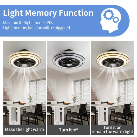 Light memory function of Enclosed 20 Inch Ceiling Fan With Lights And Remote Ultra Quiet Modern Low Profile DC Motor