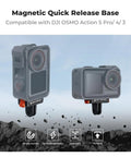 Magnetic Quick Release Adapter Mount For DJI Osmo Action 3 4 5 Pro Two Pack with mounts, shown with cameras attached.