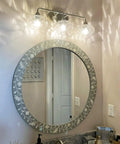 26 Inch Modern Three Light Vanity Light With Hammered Glass Shades In Brushed Nickel Finish Ultra Slick Bathroom Fixture
