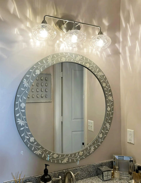 26 Inch Modern Three Light Vanity Light With Hammered Glass Shades In Brushed Nickel Finish Ultra Slick Bathroom Fixture