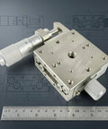 Manual XY Linear Guide Stage With Fine Knob Control Two Axis Precision Sliding Table For Optical Setups Lab Fixtures Prototyping Smooth Ball Bearing Rail And Accurate Positioning, stainless steel, 170mm, with micrometer knobs