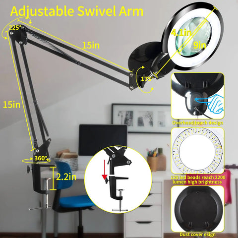 10X Magnifying Glass With Light And Stand Great For Close Work And Crafts, 2200 Lumen LED Desk Lamp With Swing Arm in home setting
