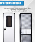 All Metal RV Screen Door Latch Right Hand Upgrade Kit shown on RV screen and solid door for choosing tips