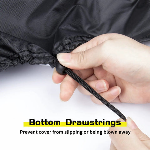 Detail of bottom drawstrings on Top Shelf Waterproof Oxford Cloth Thickness Planer Dust Cover For 25 Inch Woodworking Tools.