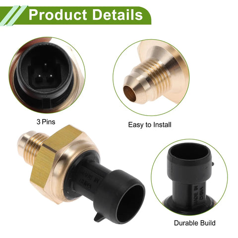Ford Diesel Fuel Injection Pressure Sensor For Navistar MaxxForce 2007 2010 Rail Pressure Sensor 6.4L Fits F250 F350 F450 F550 Super Duty OE 1846480C2 1 Pc Durable Replacement, 3-pin brass sensor