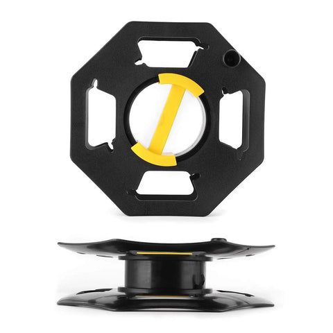 Black And Yellow Cable Tidy Reel For 25m Cables, hexagonal ABS frame, side and front view, for motorhomes campers RVs boats yachts