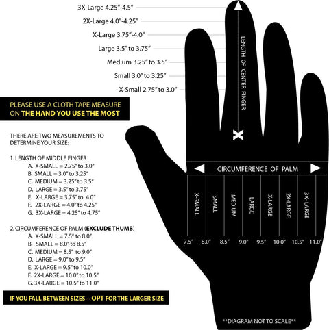 Size chart diagram for Leather Utility Plus Double Layer Long Cuff Work Gloves For Men Arc Rated Goat Leather Construction