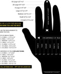 Hand size measurement chart for Kevlar Lined Work Gloves, showing sizes from X-Small to 3X-Large with length and circumference details.