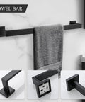 4 Piece Matte Black Bathroom Hardware Set Stainless Steel Towel Bar Wall Mount with Towel, Rust Resistant, Easy Install