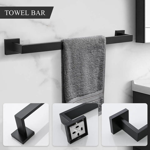 4 Piece Matte Black Bathroom Hardware Set Stainless Steel Towel Bar Wall Mount with Towel, Rust Resistant, Easy Install