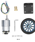 Heavy Duty DC 12V Encoder Gear Motor Set With Smooth As Butter Cw Ccw Shaft And Sturdy Mounting Bracket For Balance Robot Cars And Diy Smart Projects Featuring Rock Solid High Torque Output And No Sweat Operation, parts layout including motor, wheel, and bracket.