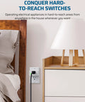 Long Range Remote Control Outlet Kit With 5 Outlets And 2 Remotes in bedroom setup next to bed and lamp