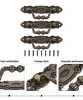 Antique Zinc Alloy Cabinet Handles Set For Wardrobe And Furniture, Vintage Drawer Pulls With Detailed Embossing and Screws