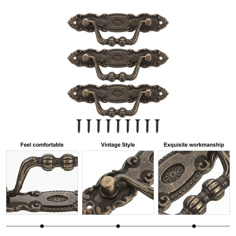 Antique Zinc Alloy Cabinet Handles Set For Wardrobe And Furniture, Vintage Drawer Pulls With Detailed Embossing and Screws