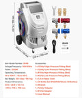 Shop Grade No Fuss Fully Automatic Refrigerant Recovery Machine For R134a And 1234yf Auto AC Service with accessories and dimensions.