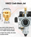 Close-up of VM22 carb main jet and 26mm Predator 212 Carburetor Upgrade Kit for 212cc Coleman CT200U mini bikes engine components