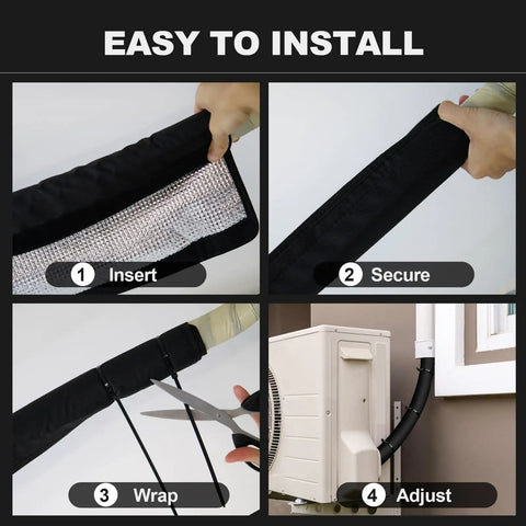 Four installation steps for Three Layer HVAC Copper Pipe Insulation Cover for Outdoor AC Lines and Electrical Cables 72x10.2 Inches Oxford 600D