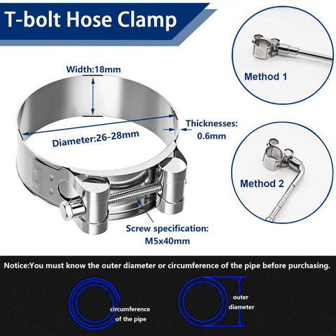 30 Pcs T Bolt Hose Clamps Set For Cars And Gearheads, 6 Sizes 17-35mm, Heavy Duty Radiator Clamps Kit, 304 stainless steel