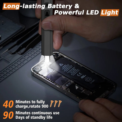Using 82 In 1 Precision Electric Screwdriver Set with LED lighting on phone repair