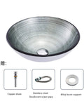 Tempered Glass Bathroom Vessel Sink, Round Shape Spiral Pattern Spiral Artistic Vessel Bowl Sink with smooth interior detail.