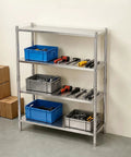 Heavy Duty Stainless Steel Garage Shelves With Adjustable Height And Built Like A Tank Design Supporting 330 Pounds Per Shelf, organized with tools