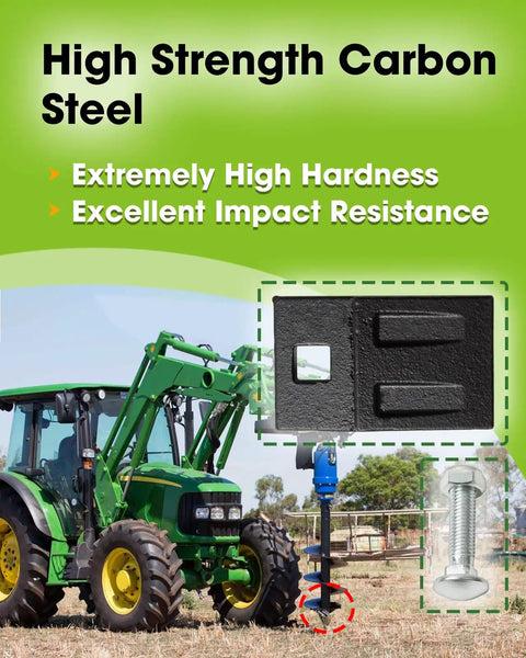 Tractor with set of four 3 point auger cutting edges with beefed up bolts for heavy duty post hole digger augers on tractors