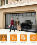 16 By 7 Foot Garage Door Screen For Two Car Garage Super Easy Install With Strong Magnetic Closure showing car and dog inside