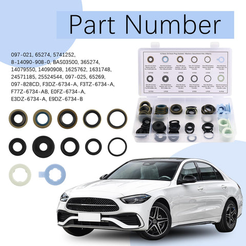 Oil Drain Plug Gasket Set 100 Pcs With 12 Sizes Metal Rubber Crush Washers For M12 M14 M16 M18 Oil Pan Drain Plugs Seal Kit OEM