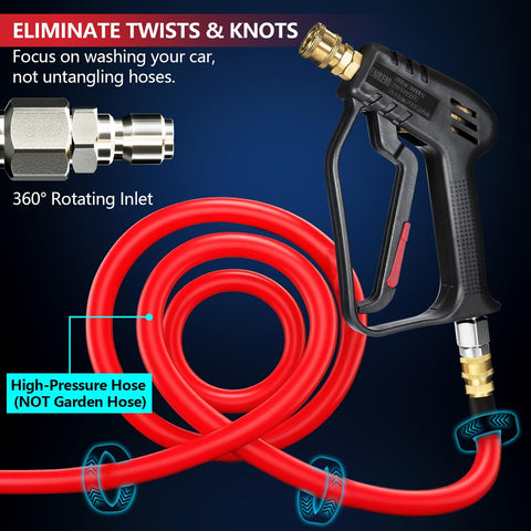 High Flow Pressure Washer Gun With Swivel For 4000 PSI Power Washing, M22 14mm/15mm And 3/8 QC Inlet, 1/4 Quick Connect For Foam Cannon