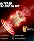 Sintered bronze filter component of 3/8 Inch Billet Inline Fuel Filter, 30 Micron Aluminum Black, Compact 2.07 Inch Housing