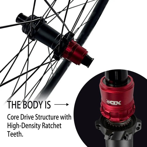 Close view of hub with high-density ratchet on 700C Disc Brake Carbon Wheelset For Road Bikes Tubeless Ready Clincher.